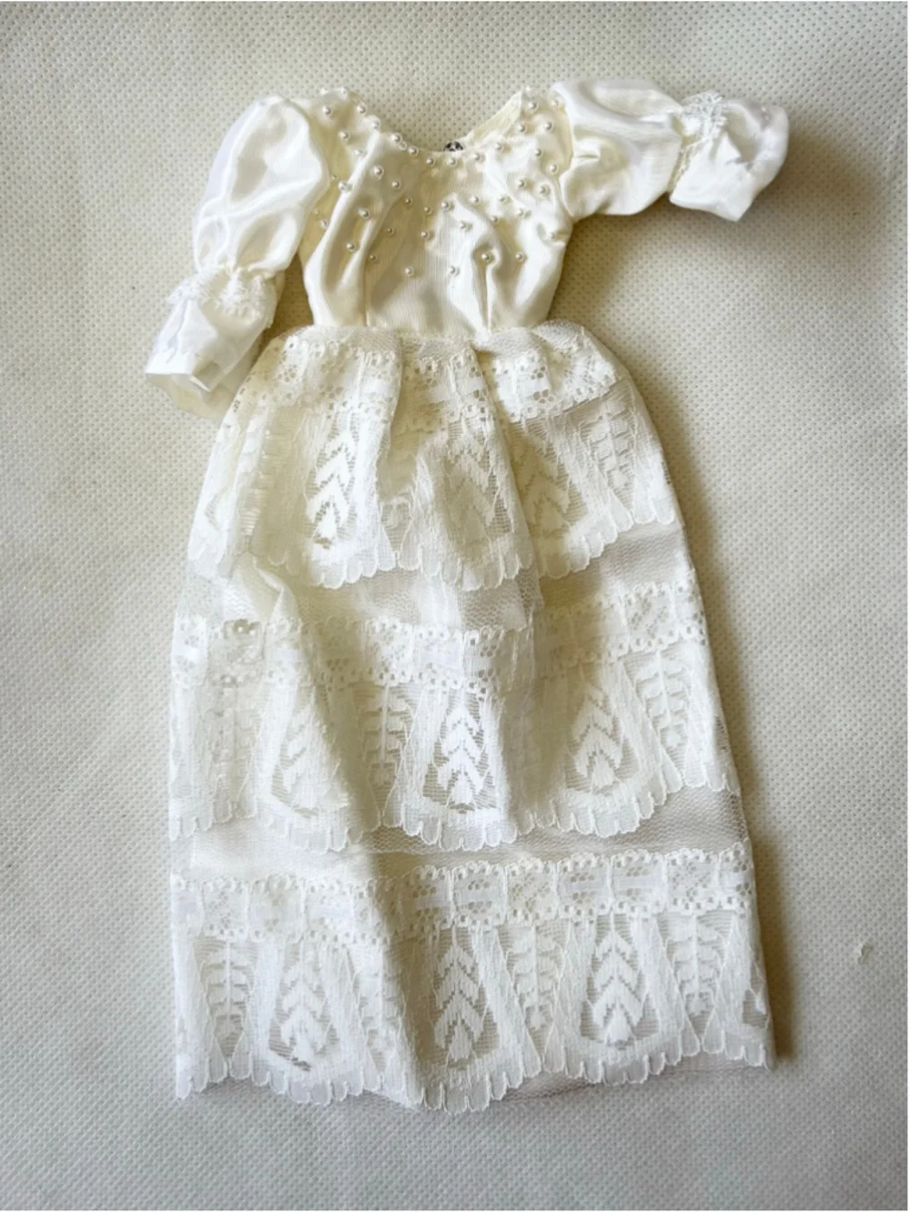 Vintage Barbie - Clone doll Pearl Studded Bodice Tiered Lace Wedding Dress